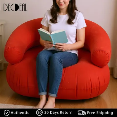 Decdeal Inflatable Lounge Chair Deck Chair Sofa U Shaped Blow Up PVC Flocking Portable Couch for Home Office Balcony Floor Seating