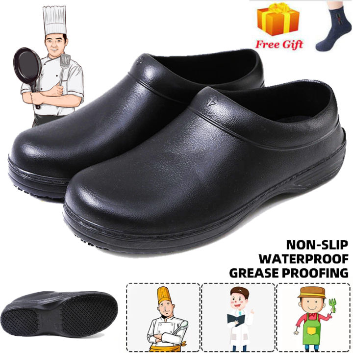 Men's Restaurant Oil Resistant Kitchen Work Shoes Slip-On Skid Non