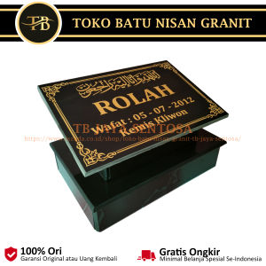 BATU NISAN GRANIT DUDUKAN + PAPAN NAMA KOTAK UKURAN 30cm x 40cm