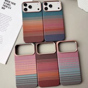 Kevlar Carbon Fibre Pattern Frameless Phone Case for iPhone 15 16 17 ProMax for Magsafe Back Slim Sunset Cover 15 Pro Max