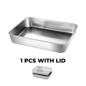 HOMEKING | Stainless Steel Square Plate With Lid Rectangular Food Storage Pan Commercial Dish Tray Large Refreshing Lunch Box Container