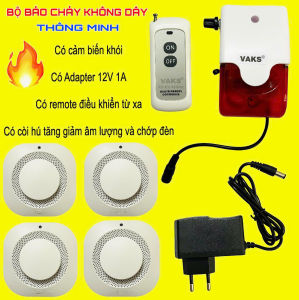 Trọn bộ chuông báo động nhà ở MH1-ADAPTER tích hợp 4 cảm biến khói- có nút điều chỉnh âm lượng trên còi- SA1010
