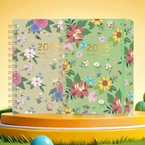 XIELISA สมุดวางแผนรายสัปดาห์ สมุดบันทึกวางแผนวาระปี2025 ขดลวดแบบหลวม ตัวจัดการวางแผน สมุดบันทึกปฏิทินกำหนดการ A5 สร้างสรรค์และสร้างสรรค์ 365วัน สมุดไดอารี่ดอกไม้ นักเรียนก็อก