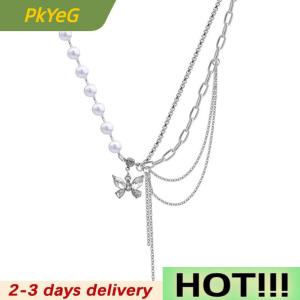 PkYeG Shiny Crystal Butterfly Necklace Exquisite Multi-layer Pearl Clavicle Chain Necklaces for Women 2022 Trend Aesthetic Jewelry