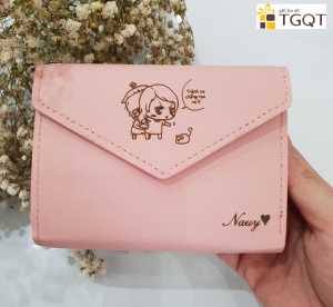 Ví nữ khắc tên dáng vuông tua rua - bóp khắc chữ - ví cầm tay - ví gấp - quà tặng sinh nhật ý nghĩa- quà tặng cô giáo ngày 20-11 ý nghĩa