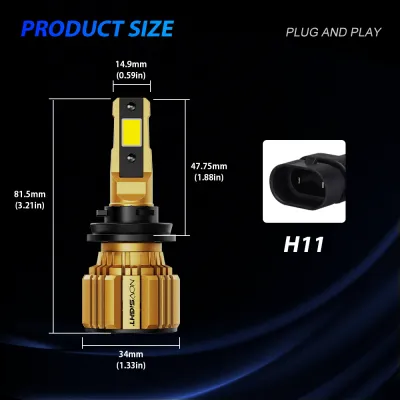 Yellow Light Novsight N74Y LED Headlight Bulb 9005 9006 H1 H4 H7 H11 LED Light for Car High/Low Beam Fog Light 72W 15000LM 3000K Super Bright Plug&Play 2Pcs