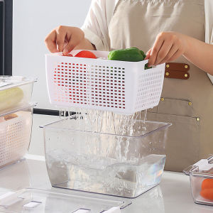 กล่องเก็บของในตู้เย็นสไตล์ญี่ปุ่น กล่องเก็บของในตู้เย็นพร้อมส่ง กล่องสดกล่องตู้เย็น ผลไม้ผักท่อระบายน้ำ1.8-8L