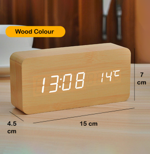 Digital Wooden Voice Control LED Alarm Clock Bedside Clock with Calendar Thermometer Jam Loceng LED