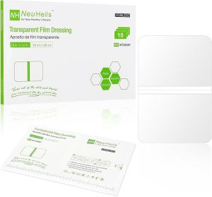 NeuHeils Transparent Film Dressing 2 3/8 x 2 3/4 100 Pack Waterproof Wound Cover Bandage Clear IV Catheter Tape Adhesive Patch Shower Shield