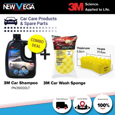 3M Car Wash Shampoo PN39000LT (1000ml) + High Density Car Wash Sponge Super Cleaning Combo Set [Stock Limited]