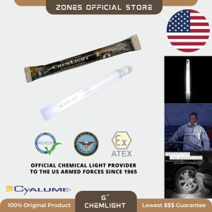 WHITE | USA Cyalume 6" ChemLight Military Chemical Light Sticks | 8 Hrs Ultra Bright Pro Glow | Camping Hiking Emergency Car Watersports Diving EDC