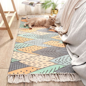 Bedroom Floor Mat Ethnic style Carpet Cotton and Linen Retro Non-Slip Living Room Bedroom Bedside Mat Computer Chair Mat Hanging Basket Carpet Kids Play Game Mats