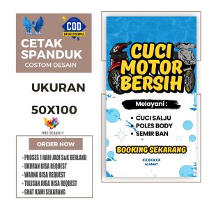 Cetak Spanduk Banner CUCI MOTOR BERSIH Ukuran 50x100 cm Bisa Request