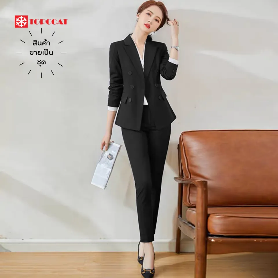 Women's Casual Fashion Formal Black Business Blazer Office Pants Suit   ชุดสูทกางเกงผู้หญิง, กางเกงสูท, สูทผู้หญิง