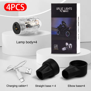 SEAMETAL 4PCS Car Tire Valve Cap Light Rechargeable Universal Motorcycle Bicycle LED Tire Lights Colorful Glowing Waterproof Decoration Accessories