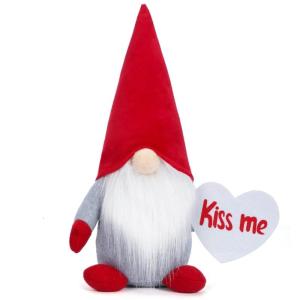 Valentines Sweet Striped Hat Love Heart Gnomes Elf Plush Dolls Figurine Tabletop Decors Wedding Centerpieces Ornament
