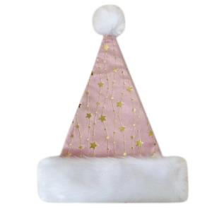 Adult Santa Hat with Golden Star for Holiday Comfort Liner Christmas New Year Symbol Cap with White Brim