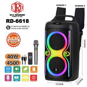 RD-5059 Dual 8 inch Bluetooth Speake Trolly Wireless Bluetooth Speaker with 2 UHF Wireless Microphones KTV Portable Karaoke 8x2 Subwoofer