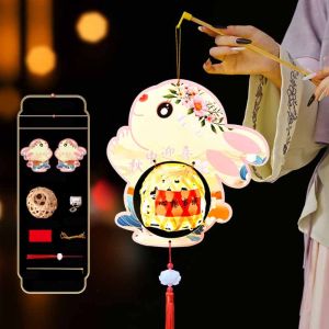 udieoa 纸灯笼中秋节2025 lantern paper diy mid autumn 3D Middle Autumn Festival Lantern Rabbit Weaving Ancient Style Handheld Lantern Chinese PP Children DIY Lantern Material Kit Women