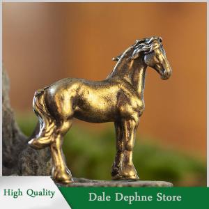 [Dale Dephne] รูปปั้นม้าทำจากทองเหลืองโบราณหางยาวขนาดเล็กเครื่องประดับฮวงจุ้ยจักรราศีทองแดงรูปสัตว์ขนาดเล็กงานฝีมือตกแต่งเดสก์ท็อป