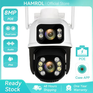 Hamrol 4K 8MP POE PTZ Camera Automatic Tracking Waterproof Color Night Vision Wired Security Monitoring CCTV