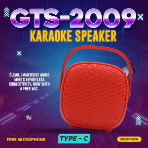 GTS-2009 Portable Bluetooth Karaoke Speaker with Dual Wireless Microphones and 4-Inch Woofer - New Type-C USB Support