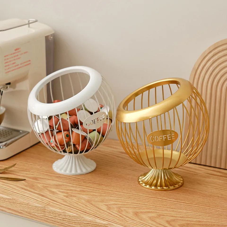 JAREDQ Stable Coffee Pods Rack Coffee Capsule Storage Basket Metal Coffee  Holder for Keurig Nespresso Vertuo Large Capacity K-cup Organizer Tea Bag 