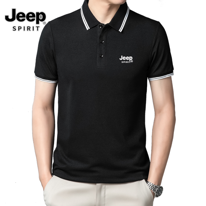 Jeep Spirit เสื้อยืดเสื้อแขนสั้นมีปกลำลองธุรกิจของผู้ชายเสื้อโปโลแขน 