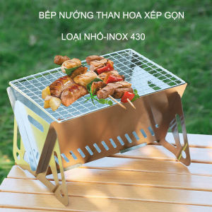 Bếp nướng than hoa xếp gọn bằng inox 430 chuyên cho cắm trại picnic rất tiện loại nhỏ 21x16cm