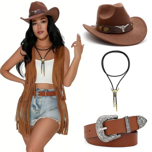 Halloween Cowgirl Costume 3Pcs Cosplay Dressing Up Parties Stage Performances Western Cowgirl Outfits for Adults Gifts