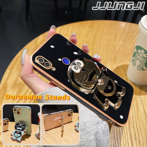 JJLINGJI Casing Ponsel untuk Xiaomi Redmi Note 9 Pro Note 9s Note 7 Pro 7s Note 8 Pro 8T Note 4 4X 5 Pro 6 Pro 10X 4G Case HP tiga pola Doraemon logam tepi mewah Casing silikon Kesing penutup belakang penuh kamera Softcase Phone Stands