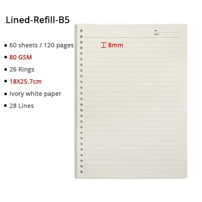 A5/B5 20/26 holes Loose-Leaf Notebook Inner Refill Paper(60 sheets)