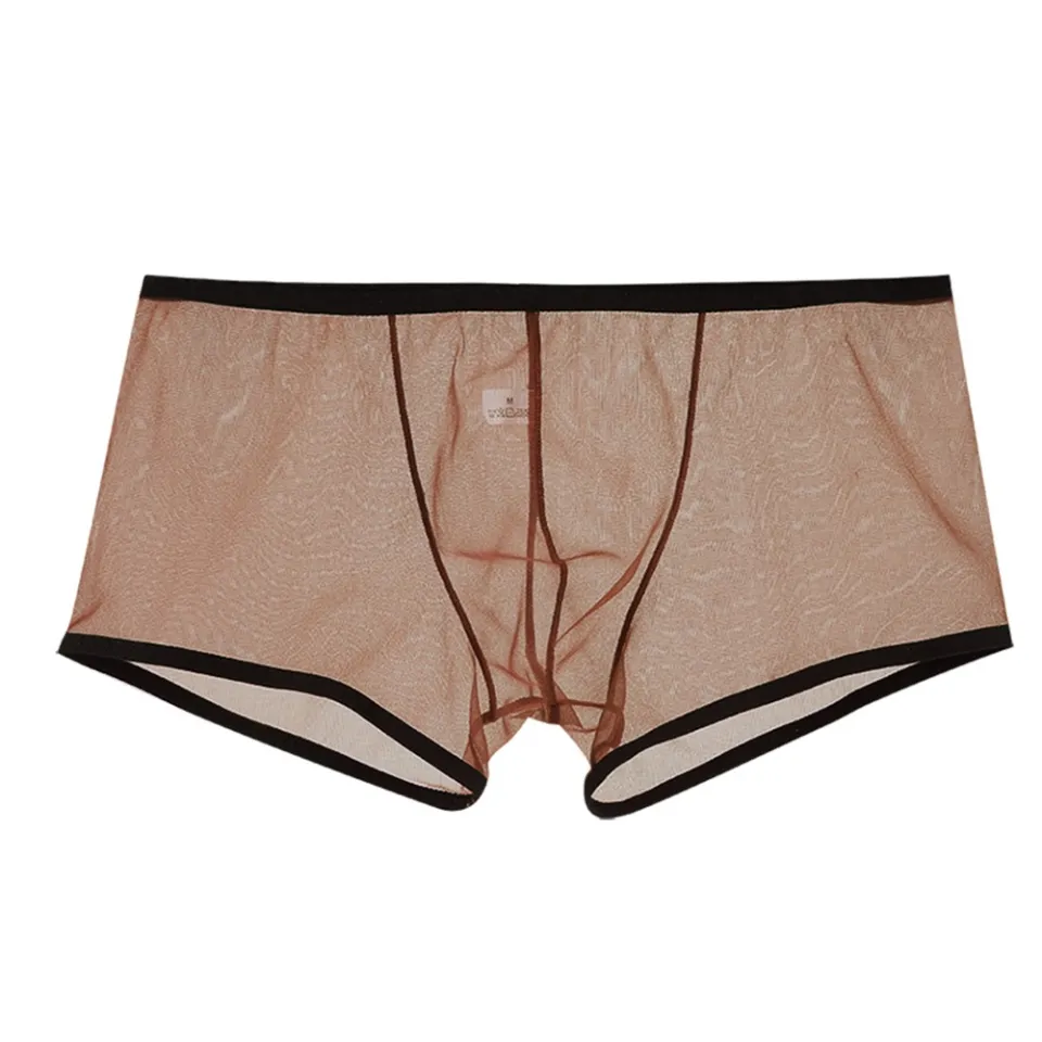 Sexy Mens Sheer Mesh Boxer Briefs Transparent Underwear Shorts Trunks  Underpants