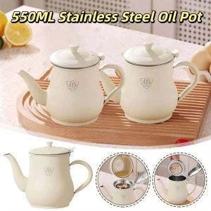 OKDEALS01 550ML Stainless Steel Oil Pot Leak-Proof Thickened Oil Filter Pot Pour Oil Bottle Large Capacity Oil Dispenser Bottle Household