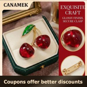 【 CANAMEK 】 Women Fruit Cherry Brooch Enamel Pin Bridal Wedding Party Outfit Gift Unique Design