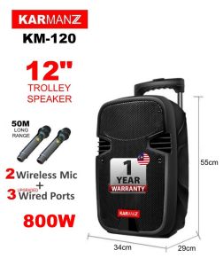 KARMANZ 15/ 12 inch Portable Trolley Speaker Amplifier Karaoke + 2 Wireless Mic