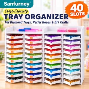 SANFURNEY 40-Slot Diamond Painting Tray Organizer Large Capacity Storage Rack with Removable Dividers for Perler Beads Multi-Boat Trays & DIY Crafts
