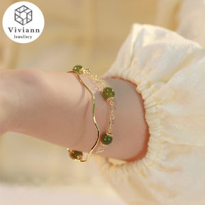 Viviann Original Hetian Jade Bracelet Luxury Vintage Double Layer 18k Gold Bracelet New Design Green Jades Bracelets Jewelry For Woman Charm Bracelets & Bangles beads pendant Gift