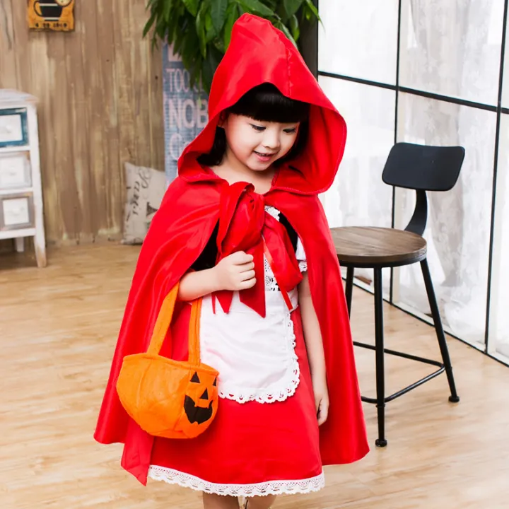 SAWU Halloween Costume Child Little Red Riding Hood Cosplay Costume 5-piece  Set Cosplay Dress Coat Cloak