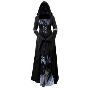 Witchs Clothing Role Play Witch Dress Halloween Stage Performance Costume Wide Hood Fashion Elements