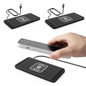 REGISTR Fast Charging Car Wireless Charger 15W Non-Slip Pad Auto Charging Pad Vehicle Charging Type-C USB Port Wireless Car Charger Dashboard Mount