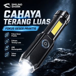 SENTER LED SMILING SHARK 622E - WITH COB - BISA DI ZOOM IN ZOOM OUT - BISA DI CAS - JARAK JAUH