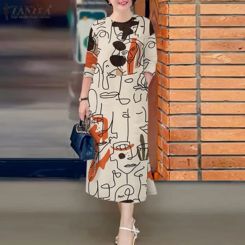 HijabFab ZANZEA Women Street Fashion Graphic Print Dress Three