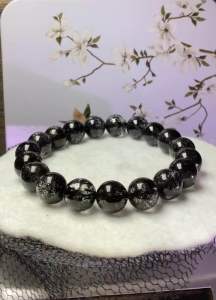 B063 一物一图8mm全天然水晶黑发晶领袖之石黑发手串Natural Crystal Quartz Black Rutilated Bracelet