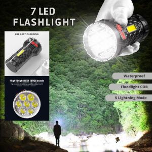 Senter LED Super Terang 7 Inti Lampu Samping COB Senter Portabel Multifungsi Dapat Diisi Ulang USB