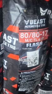 BEAST MOTORCYCLE TIRE FLASH TUBELESS TIRE SIZE 17 WITH FREE SEALANT AND PITO