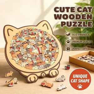 Cat Wooden Puzzle Jigsaw Morandi Decor Educational Toy Brain Teaser Gift Kids Adults Relaxing