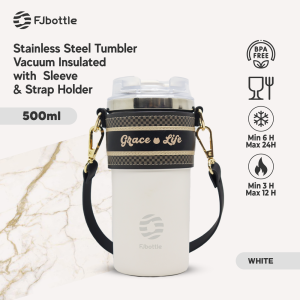 FJbottle - Botol Minum Stainless Steel Tumbler Kopi 500ml Vacuum Insulated SUS 316 dengan Sleeve dan Strap Holder