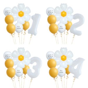 8pcs White Daisy Balloon Set With 30inch 1-9 White Number Ballon Jumbo Helium Foil Balloons Party Decorations For Daisy Themed Birthday Party Decor Kids Toys Helium Globos