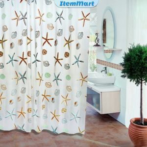 ItemMart Bathroom Waterproof Shower Curtain Cartoon Pattern 1.8 x 1.8m With 12 Hooks